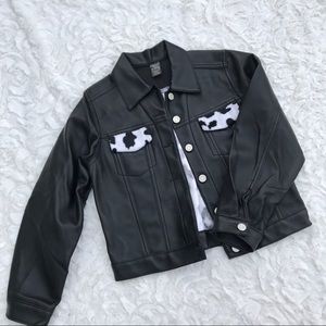 Girls faux leather cow print jacket size 10/12